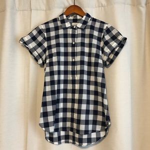 J. Crew navy check pop over short sleeve top